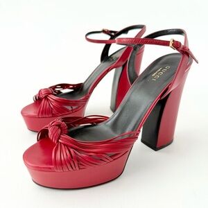 GUCCI | Red Leather Allie Knot Platform High Heels Sandals 39.5